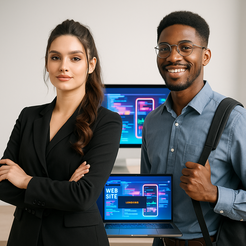 Alt tag: "Essential guide to becoming a website developer showcasing website design and vector elements for aspiring developers"